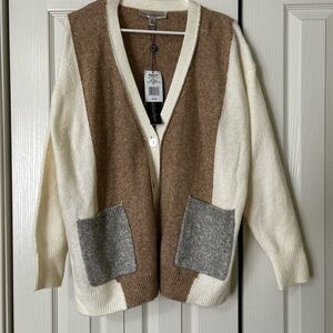 Kohl's Neutral Colorblock V-Neck Cardigan in Cream and Brown